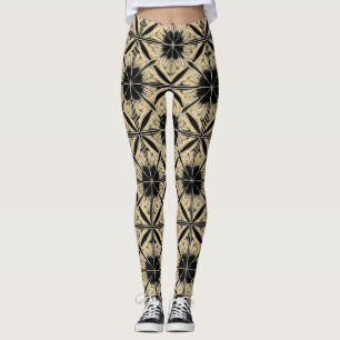 Leggings Cadeau à motif géométrique beige noir pour le styl