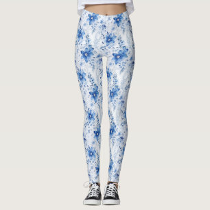 Leggings Cadeau d'anniversaire Fleurs bleues et blanches