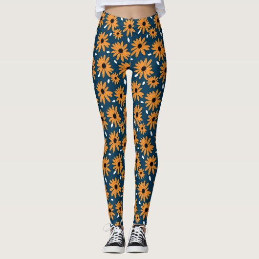 Leggings Cadeau d'anniversaire | Orange Daisy Seamless (Devant)