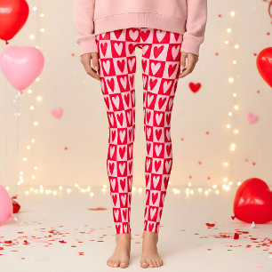 Leggings Cadeau de la Saint-Valentin Cœurs Rouge Cerise Cla