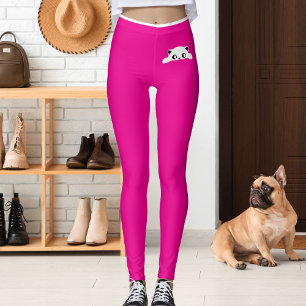 Leggings Cadeau personnalisé de chat mignon en rose et blan