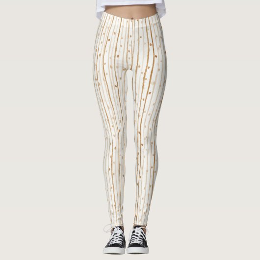 Leggings Café crème marron rayures points (Devant)