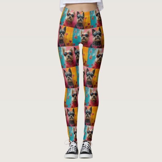 Leggings Cairn Terrier avec coeur Roses Saint Valentin (Devant)