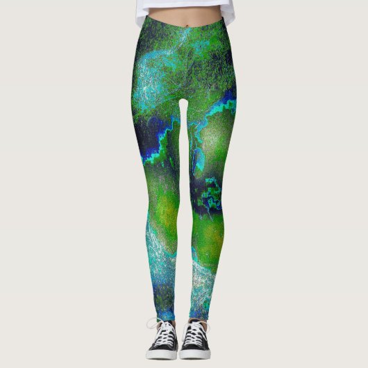 Leggings Calcaire Abstrait en vert citron et bleu (Devant)