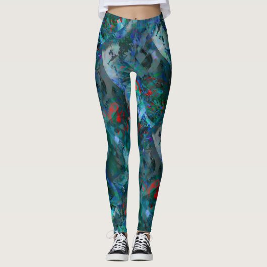 Leggings Caleçon long abstrait Blue Ocean Flows - v2 (Devant)