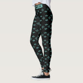 Leggings Calligraphie & Motif élégant de diamant Turquoise (Gauche)