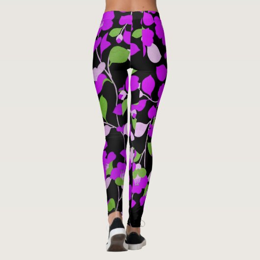 Leggings CAMELLIAS PURPLE, FEUILLES VERT BLANC NOIR Floral (Dos)