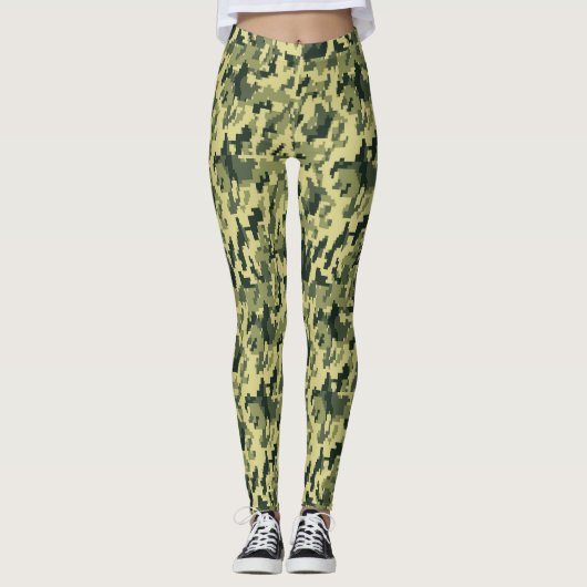 Leggings Camo Beige Vert Forêt Pixellée (Devant)