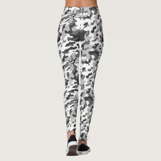 Leggings Camo d'impression tendance noir, blanc et gris (Dos)