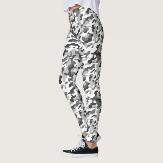 Leggings Camo d'impression tendance noir, blanc et gris (Gauche)