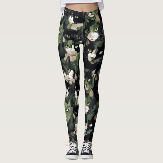 Leggings Camouflage de chats verts (Devant)