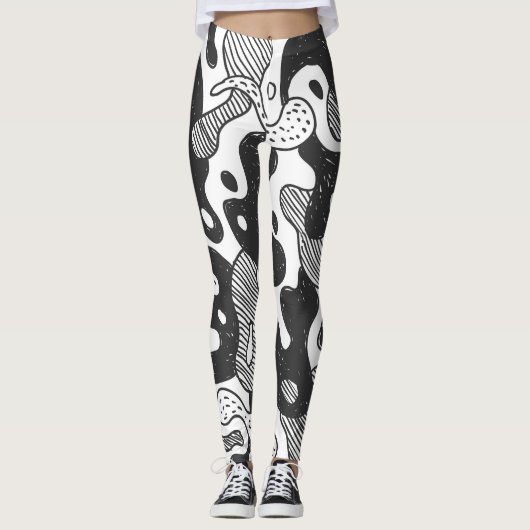 Leggings Camouflage de Doodle Abstrait style noir (Devant)