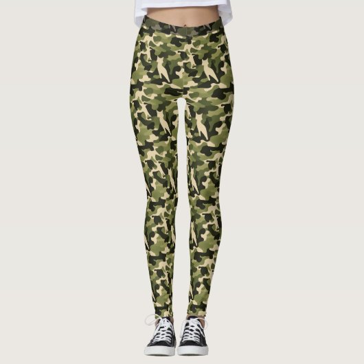 Leggings Camouflage Feline Vert de l'Armée (Motif 1) Leggin (Devant)