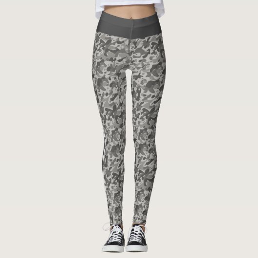Leggings Camouflage militaire gris rayures blanc et gris (Devant)