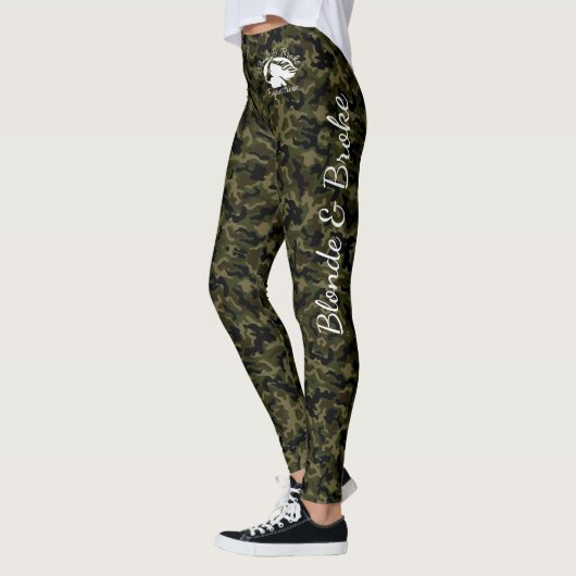 Leggings camouflage vert avec logo blanc B&BE (Gauche)