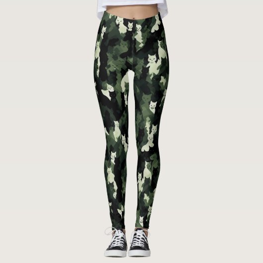 Leggings Camouflage vert Motif Chat (Devant)