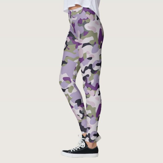 Leggings Camouflage violet Lavande Motif Camo vert (Gauche)