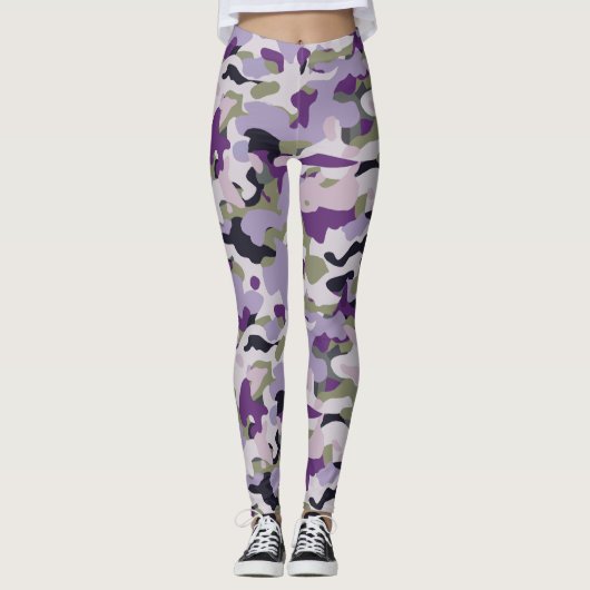 Leggings Camouflage violet Lavande Motif Camo vert (Devant)