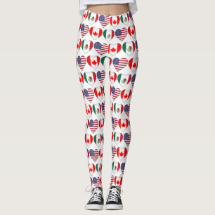 Leggings Canada Mexique USA 2026 Pays drapeaux Coeurs Leggi