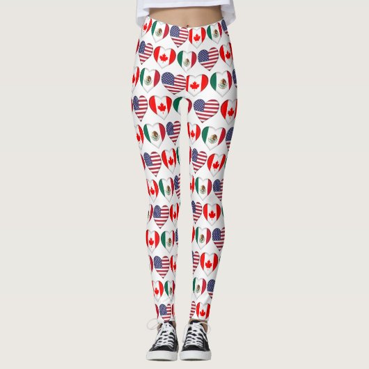 Leggings Canada Mexique USA 2026 Pays drapeaux Coeurs Leggi (Devant)