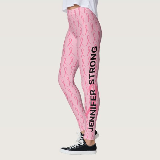 Leggings Cancer du sein rose Faites votre nom Double ruban (Gauche)