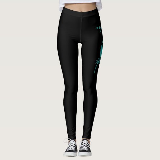 Leggings Cancer Turquoise Ribbon Feather Birds (Devant)