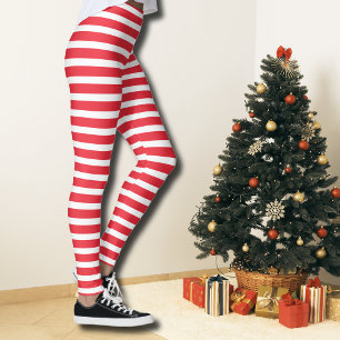 Leggings Candy Cane Rouge et Blanc Simple Rayé Horizontal