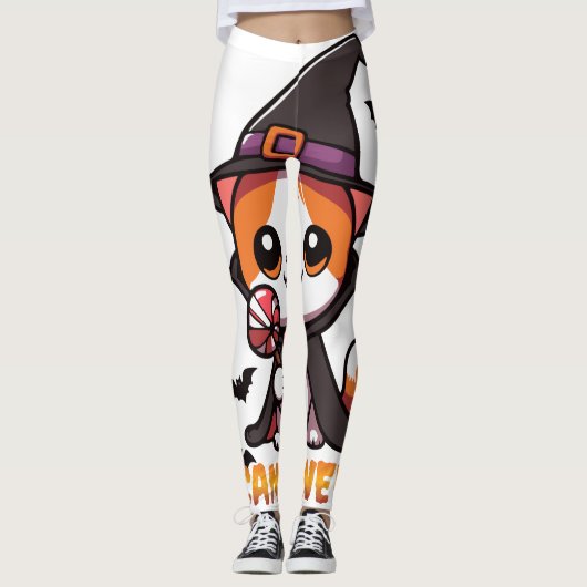 Leggings candyween - chatte sorcière halloween (Devant)