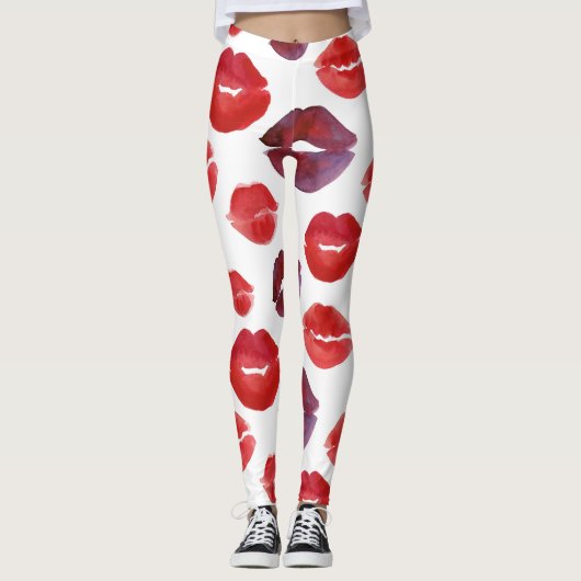 Leggings Canne à lèvres Valentine, Aquarelle Impression tra (Devant)