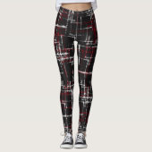 Leggings canneberge et blanc sur croûte abstraite noire (Devant)