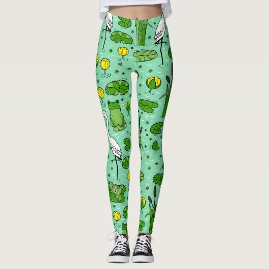 Leggings Cannes, hérons, lis : essaim vintage. (Devant)