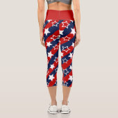 Leggings Capri 4 juillet Etoiles blanches patriotiques Bleu Bleu  (Verso)