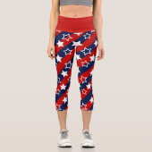 Leggings Capri 4 juillet Etoiles blanches patriotiques Bleu Bleu  (Recto)