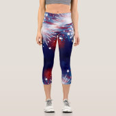 Leggings Capri 4 juillet Feux d'artifice Flambant Rouge Blanc Ble (Recto)