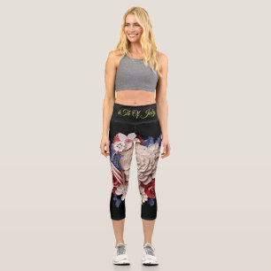 Leggings Capri 4 juillet : Fleurs patriotiques 3D