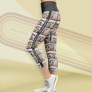 Leggings Capri 4 photos en collage avec texte personnalisé sur le