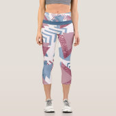 Leggings Capri 80s Abstrait lunaire | Dusty Mauve rose et bleu (Recto)