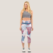 Leggings Capri 80s Abstrait lunaire | Dusty Mauve rose et bleu (Recto)