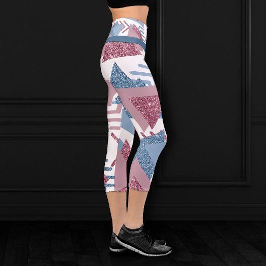 Leggings Capri 80s Abstrait lunaire | Dusty Mauve rose et bleu
