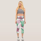 Leggings Capri 80s Abstraits frais | Motif de formes rose et vert (Recto)