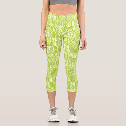 Leggings Capri à damiers Amour en Lime Vert et Blanc (Recto)