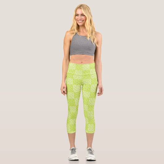 Leggings Capri à damiers Amour en Lime Vert et Blanc (Recto)