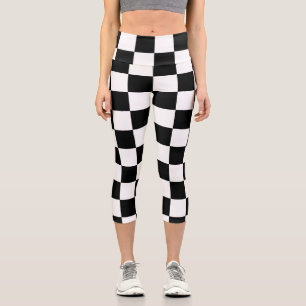 Leggings Capri à damiers carré noir et blanc