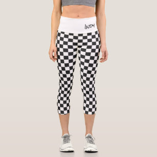 Leggings Capri à damiers Drapeau Racing Sports Texte personnalisé