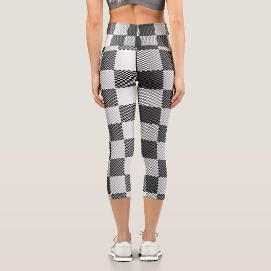 Leggings Capri À damiers géométrique en noir et blanc (Verso)