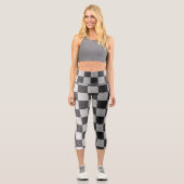 Leggings Capri À damiers géométrique en noir et blanc (Recto)