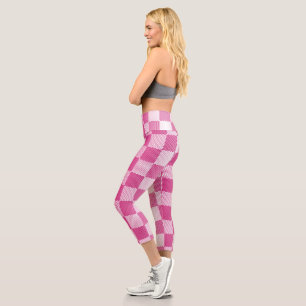 Leggings Capri À damiers géométrique rose et blanc