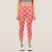 Leggings Capri à damiers orange et rose (Recto)