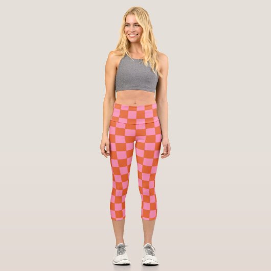 Leggings Capri à damiers orange et rose (Recto)