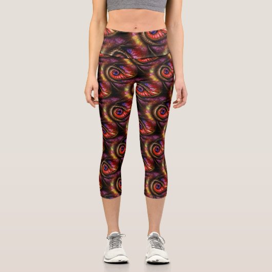 Leggings Capri Abstract eyes in reds and purples (Recto)